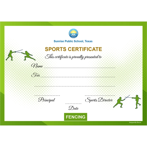 School Sports Award Certificate Fencing A4 Size | Use on Laser Printer